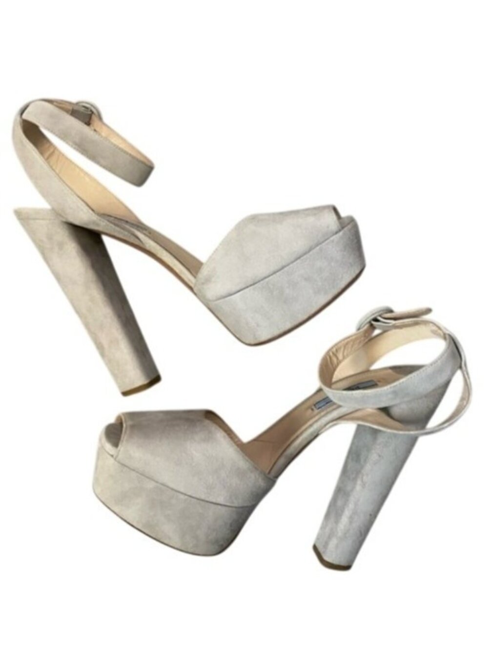 Prada Peep Toe Platform Sandals in Grey Suede